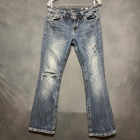 Miss Me Studded Embellished Jeans Distress Signature Bootcut Stretchy Low Rise - Picture 16 of 16